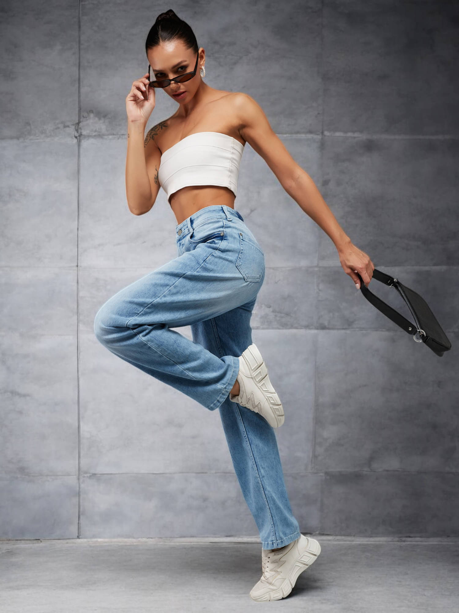     			Miss Chase Women's Wide Leg High-Rise Jeans ( Blue )