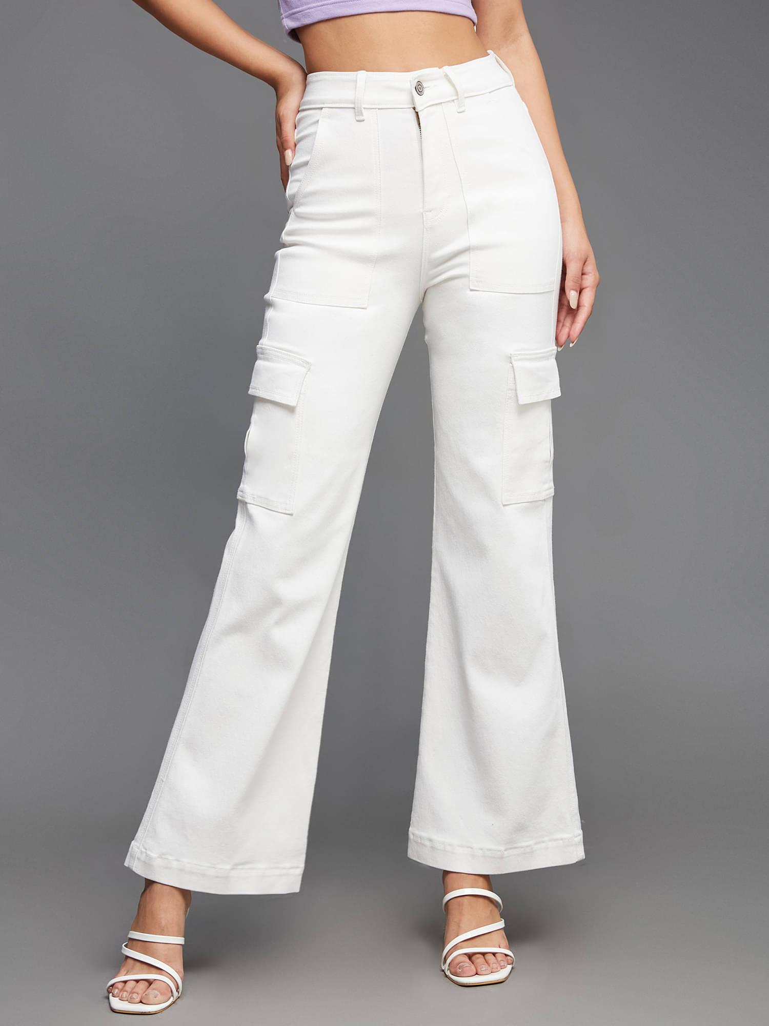     			Miss Chase Women's Wide Leg High-Rise Jeans ( White )