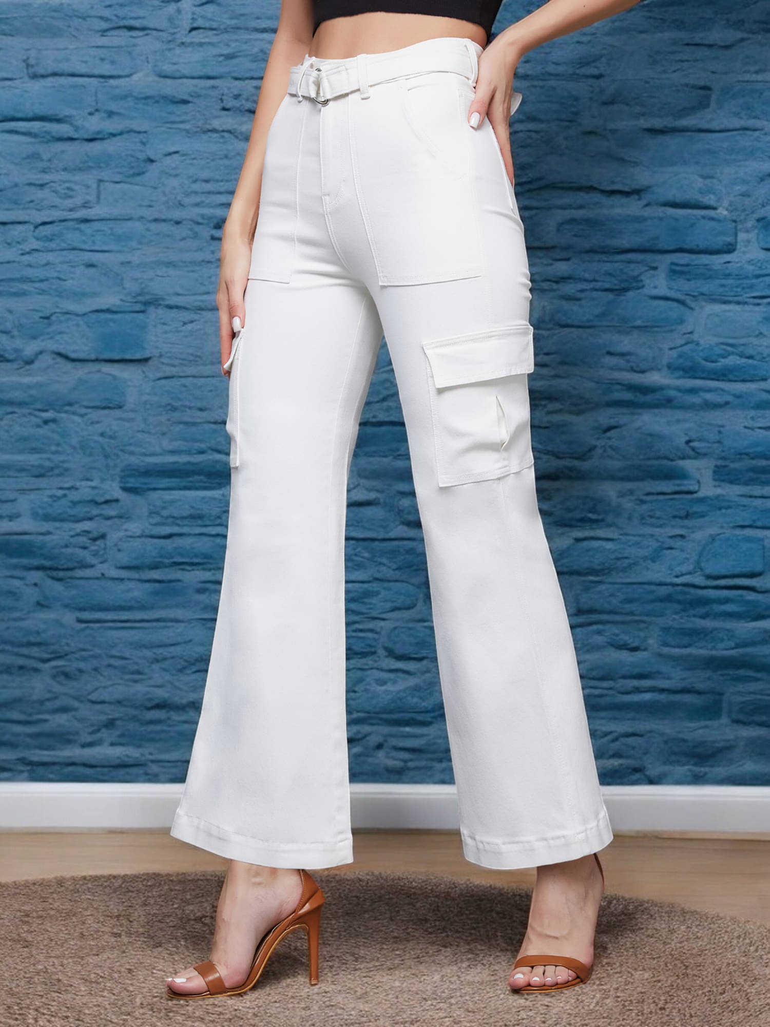     			Miss Chase Women's Wide Leg High-Rise Jeans ( White )