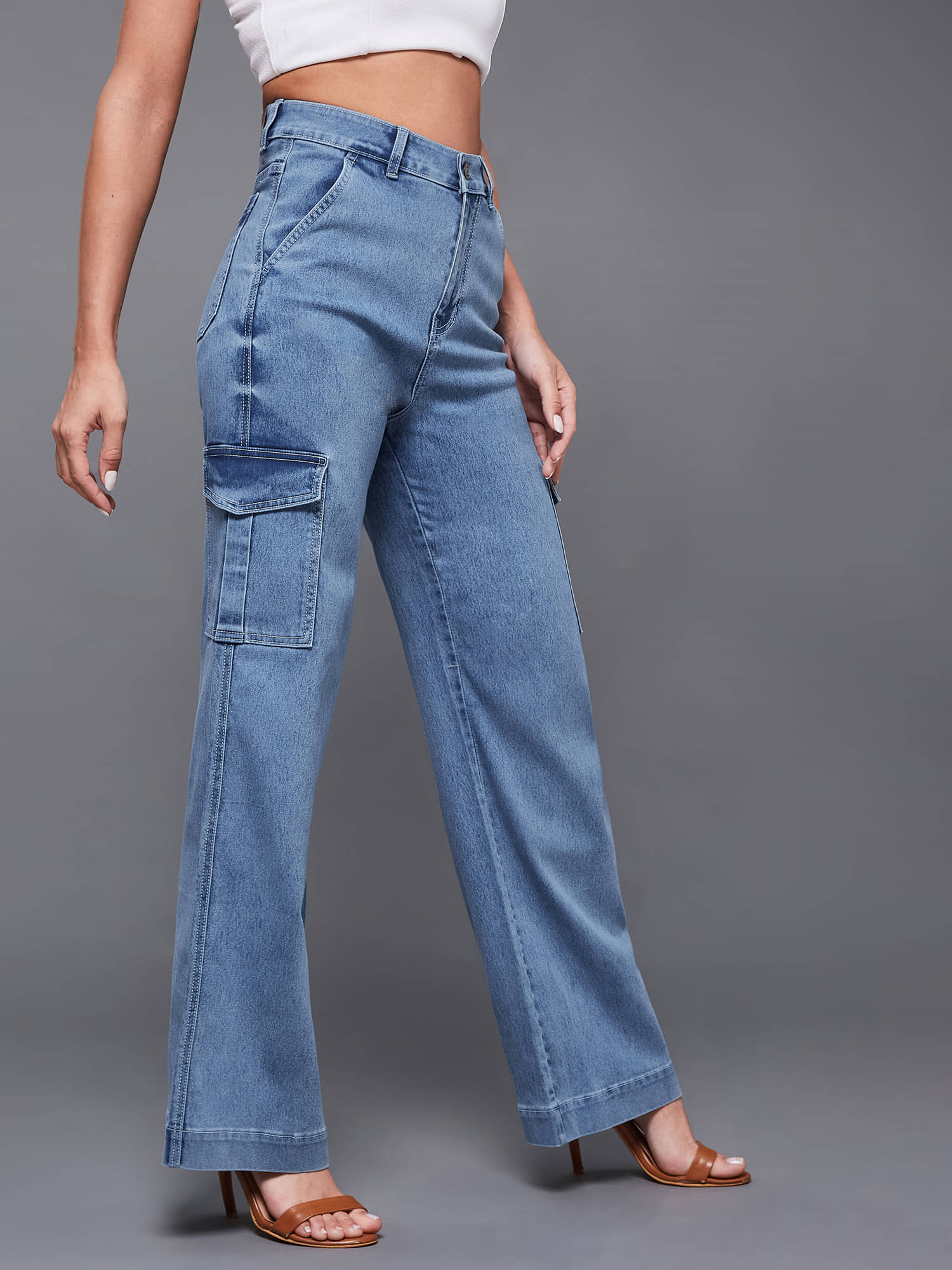     			Miss Chase Women's Wide Leg High-Rise Jeans ( Blue )