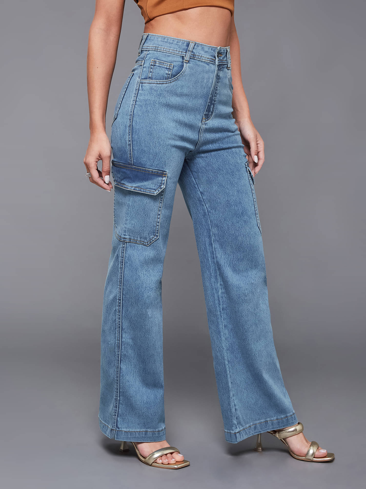     			Miss Chase Women's Wide Leg High-Rise Jeans ( Blue )