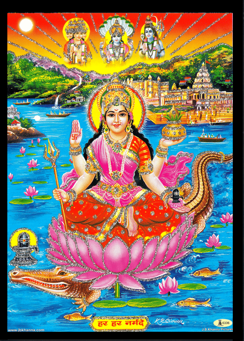 NARMADA MATA Sparkled Laminated Photo 5 (Width) x 7 (Length) inch on Wooden Base With Back Support Mount NARMADA MATA Sparkled Laminated Photo 5 (Width) x 7 (Length) inch on Wooden Base With Back Support Mount