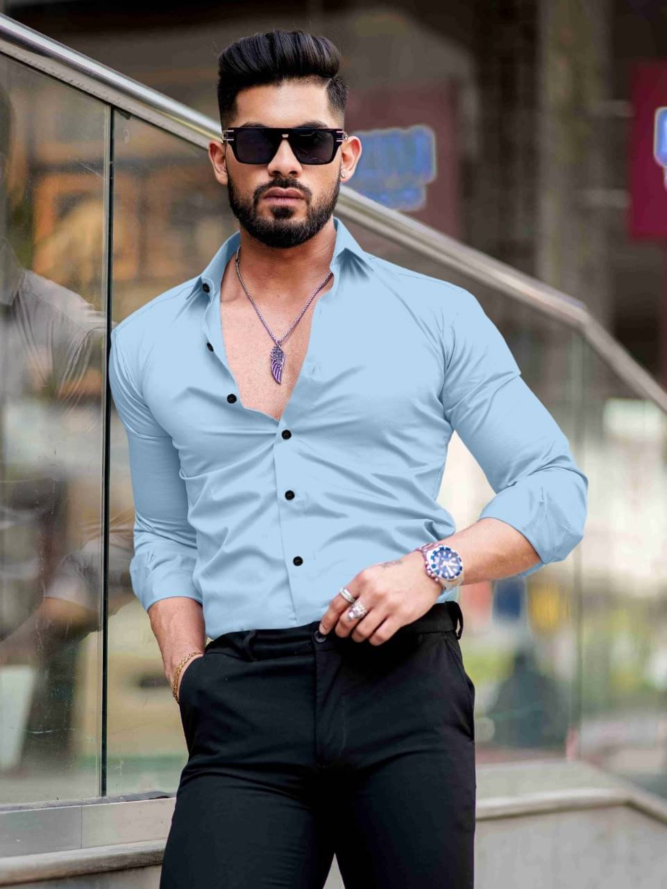     			NEXCODE Cotton Blend Regular Fit Full Sleeves Men's Formal Shirt - Light Blue ( Pack of 1 )