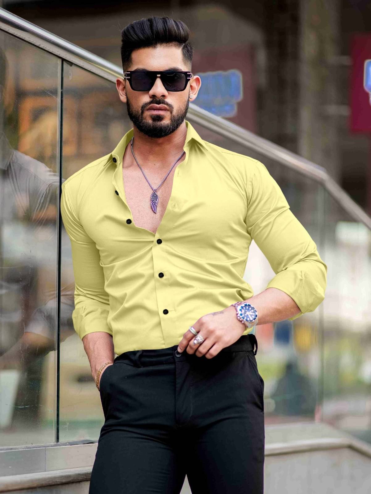     			NEXCODE Cotton Blend Regular Fit Full Sleeves Men's Formal Shirt - Yellow ( Pack of 1 )