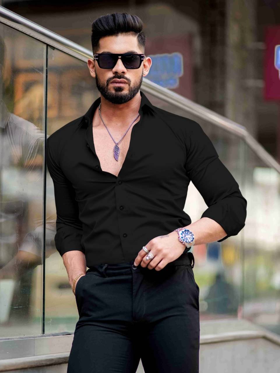     			NEXCODE Cotton Blend Regular Fit Full Sleeves Men's Formal Shirt - Black ( Pack of 1 )