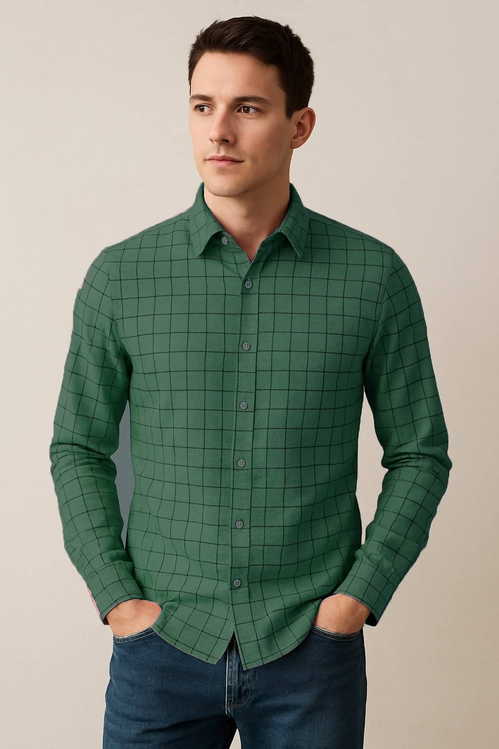     			OQUENT Linen Regular Fit Self Design Full Sleeves Men's Casual Shirt - Green ( Pack of 1 )