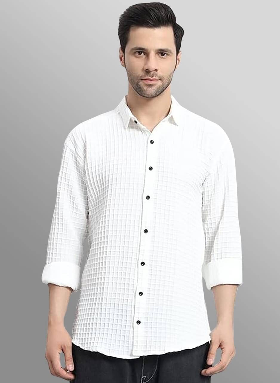 OQUENT Poly Cotton Regular Fit Self Design Full Sleeves Men's Casual Shirt - White ( Pack of 1 ) OQUENT Poly Cotton Regular Fit Self Design Full Sleeves Men's Casual Shirt - White ( Pack of 1 )