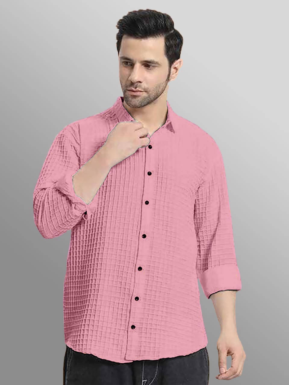     			OQUENT Poly Cotton Regular Fit Self Design Full Sleeves Men's Casual Shirt - Pink ( Pack of 1 )