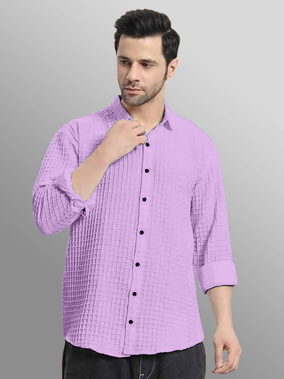    			OQUENT Poly Cotton Regular Fit Self Design Full Sleeves Men's Casual Shirt - Purple ( Pack of 1 )