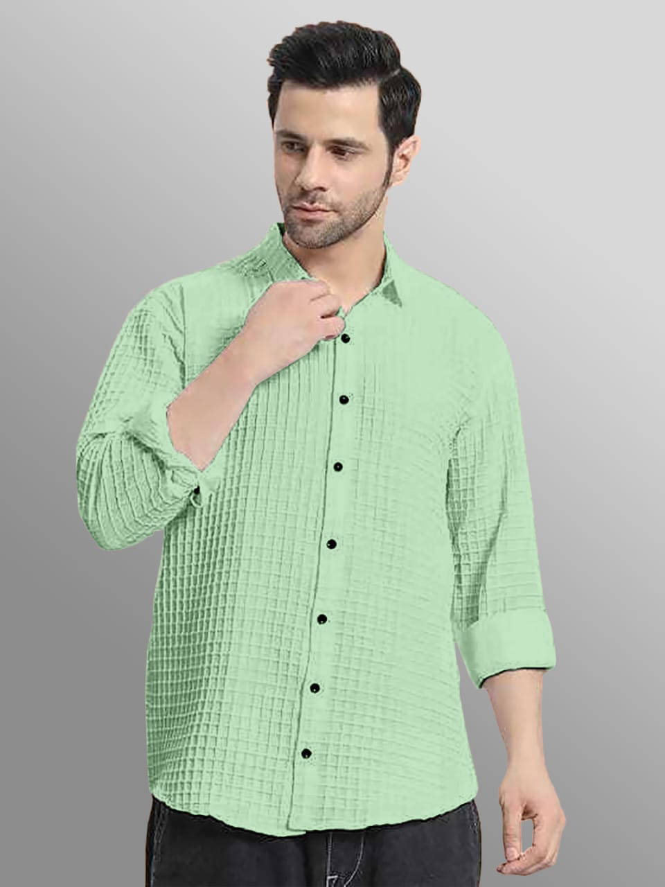     			OQUENT Poly Cotton Regular Fit Self Design Full Sleeves Men's Casual Shirt - Mint Green ( Pack of 1 )