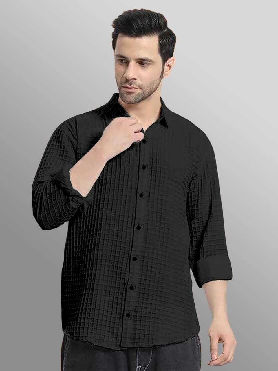OQUENT Poly Cotton Regular Fit Self Design Full Sleeves Men's Casual Shirt - Black ( Pack of 1 ) OQUENT Poly Cotton Regular Fit Self Design Full Sleeves Men's Casual Shirt - Black ( Pack of 1 )