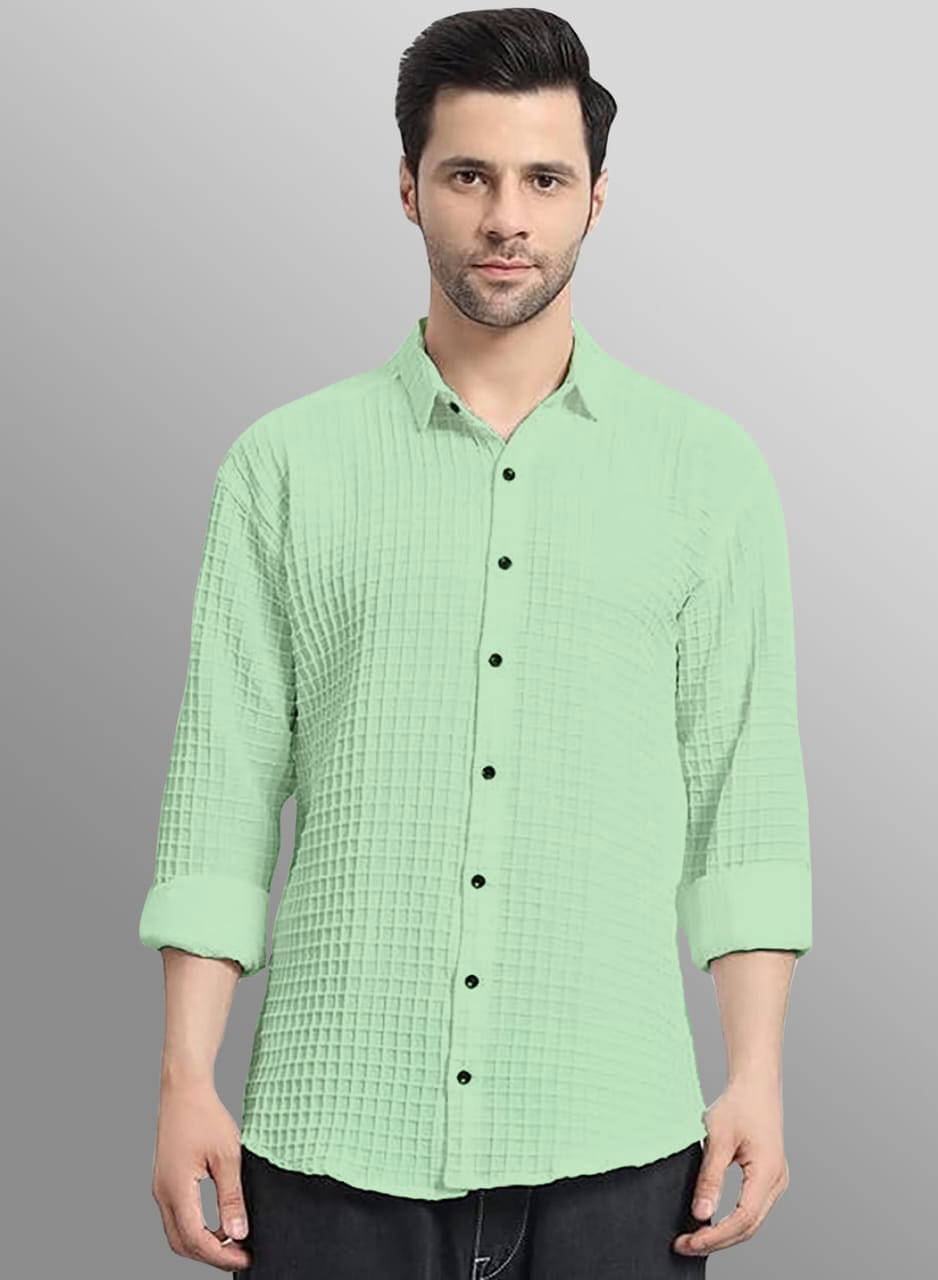     			OQUENT Poly Cotton Regular Fit Self Design Full Sleeves Men's Casual Shirt - Mint Green ( Pack of 1 )