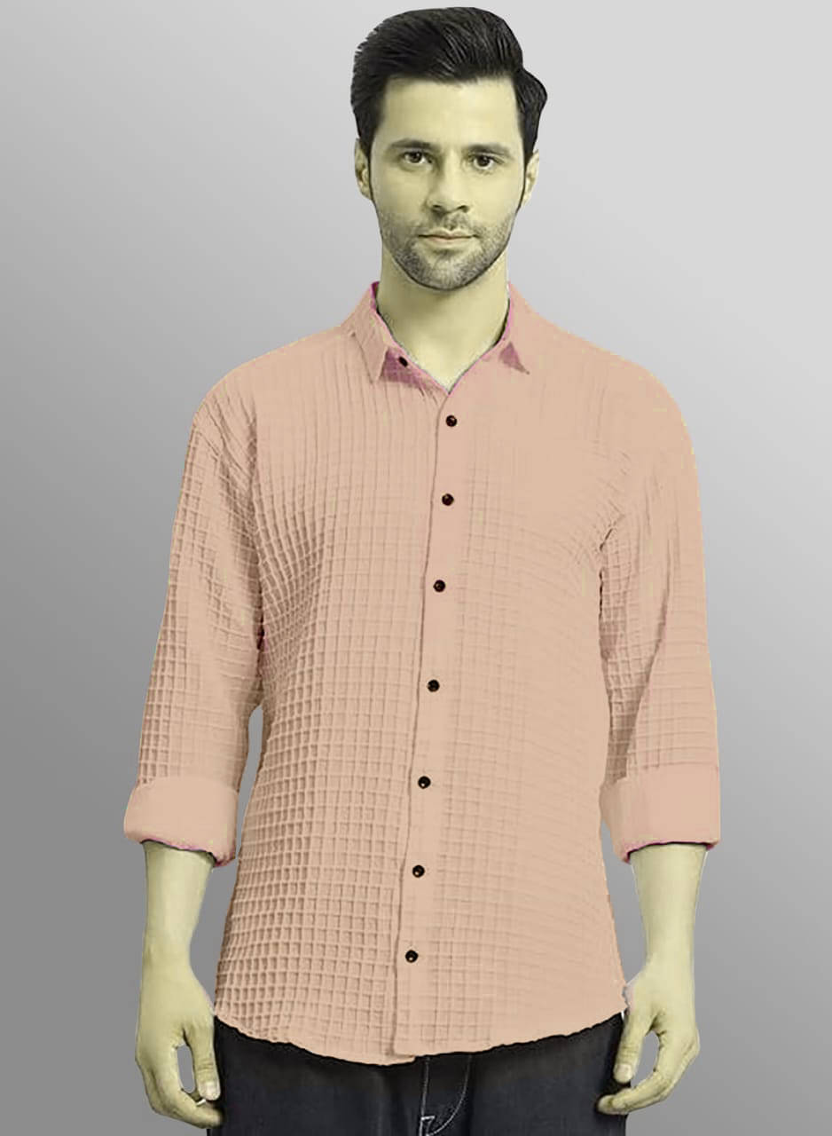     			OQUENT Poly Cotton Regular Fit Self Design Full Sleeves Men's Casual Shirt - Beige ( Pack of 1 )