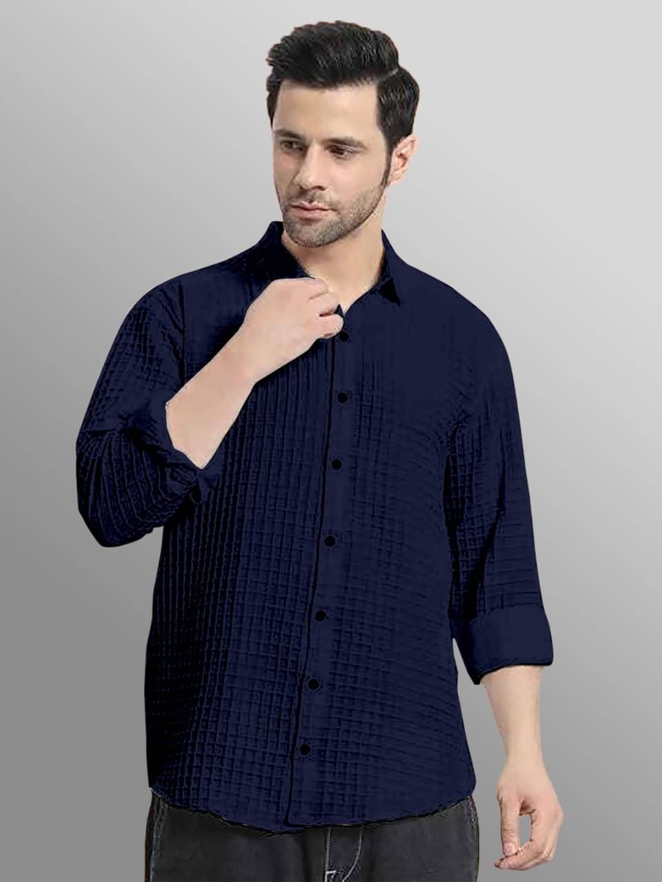 OQUENT Poly Cotton Regular Fit Self Design Full Sleeves Men's Casual Shirt - Navy Blue ( Pack of 1 ) OQUENT Poly Cotton Regular Fit Self Design Full Sleeves Men's Casual Shirt - Navy Blue ( Pack of 1 )