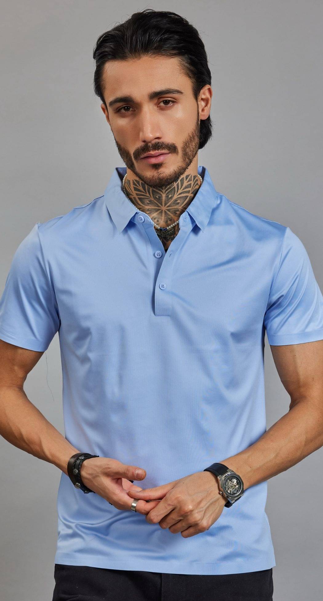     			OTFIT FEB PRIVATE LIMITED Men Nylon Regular Fit Solid Polo T Shirt ( Sky Blue )