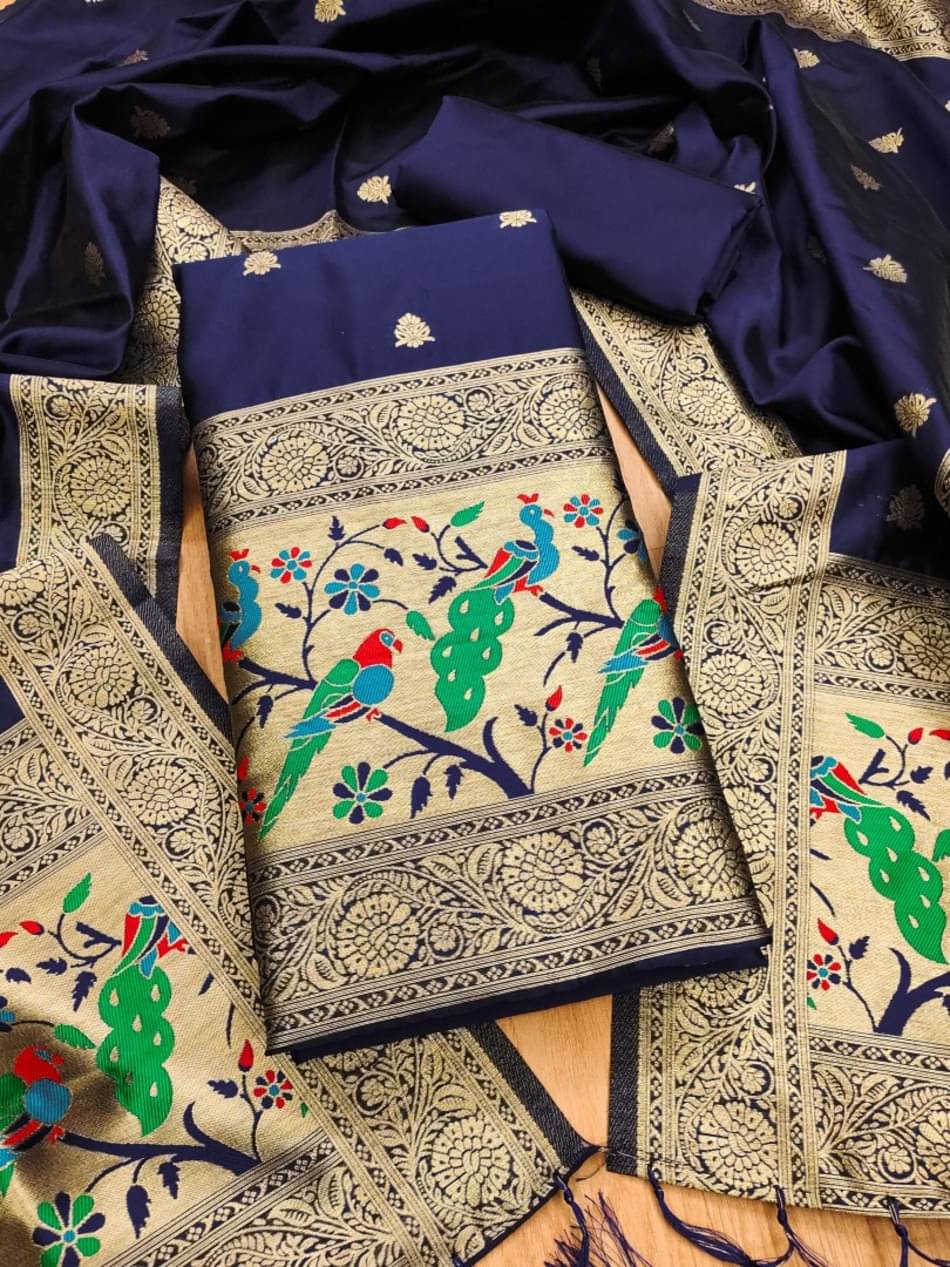     			PANZORA Women Banarasi Unstitched Dress Material ( Navy Blue )