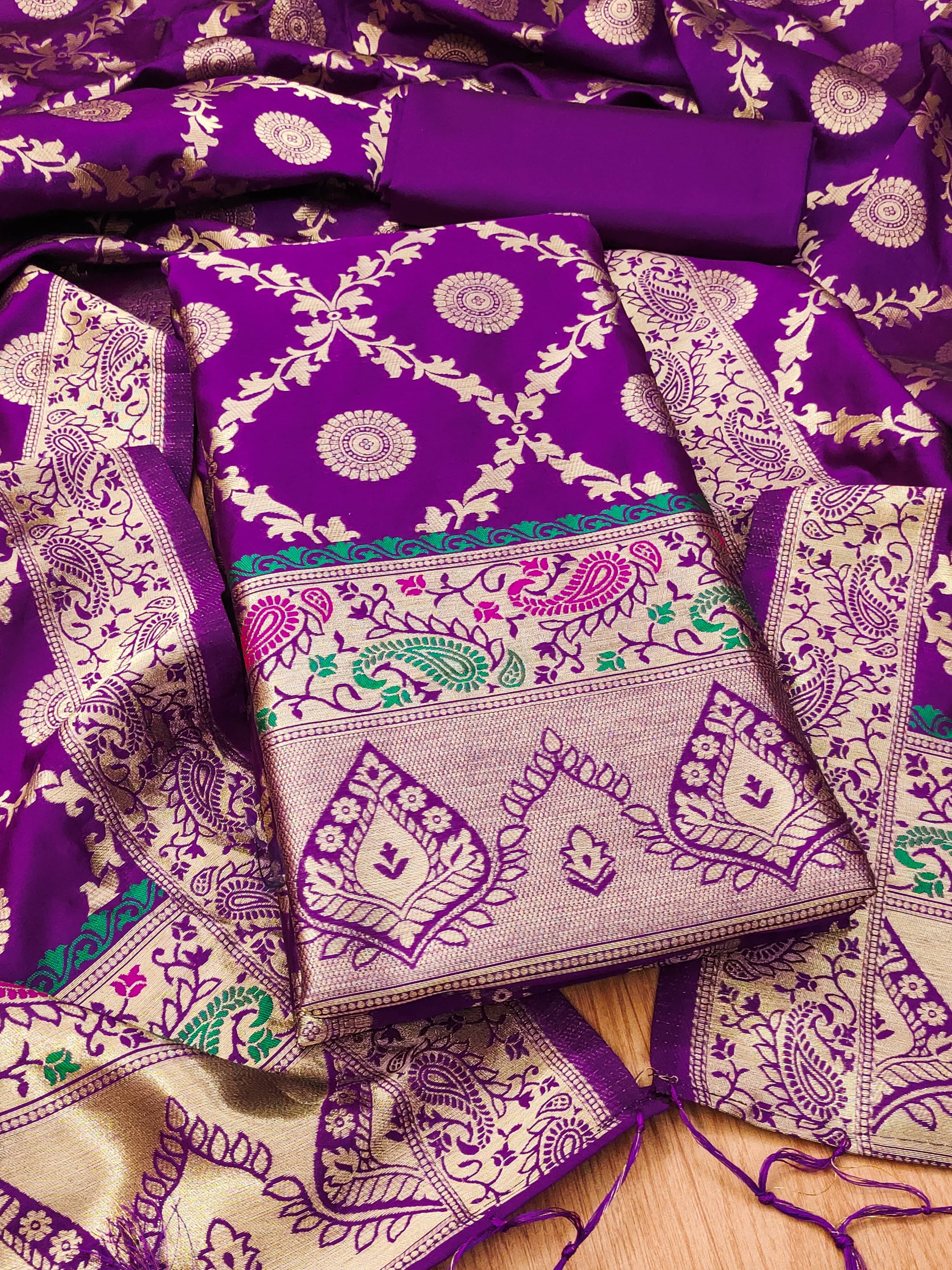     			PANZORA Women Banarasi Unstitched Dress Material ( Purple )