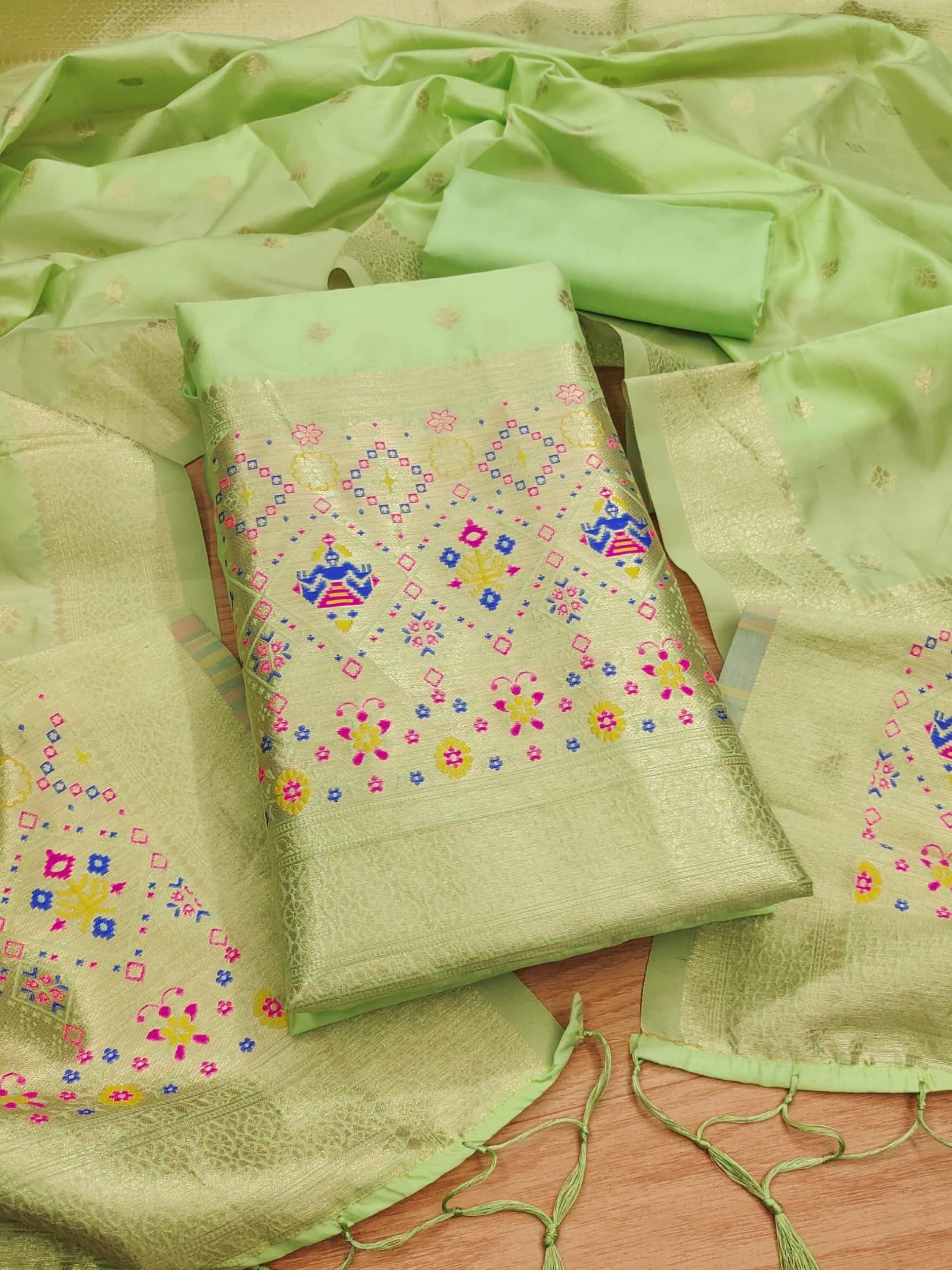     			PANZORA Women Banarasi Unstitched Dress Material ( Green )