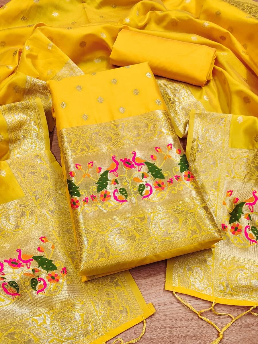     			PANZORA Women Banarasi Unstitched Dress Material ( Yellow )