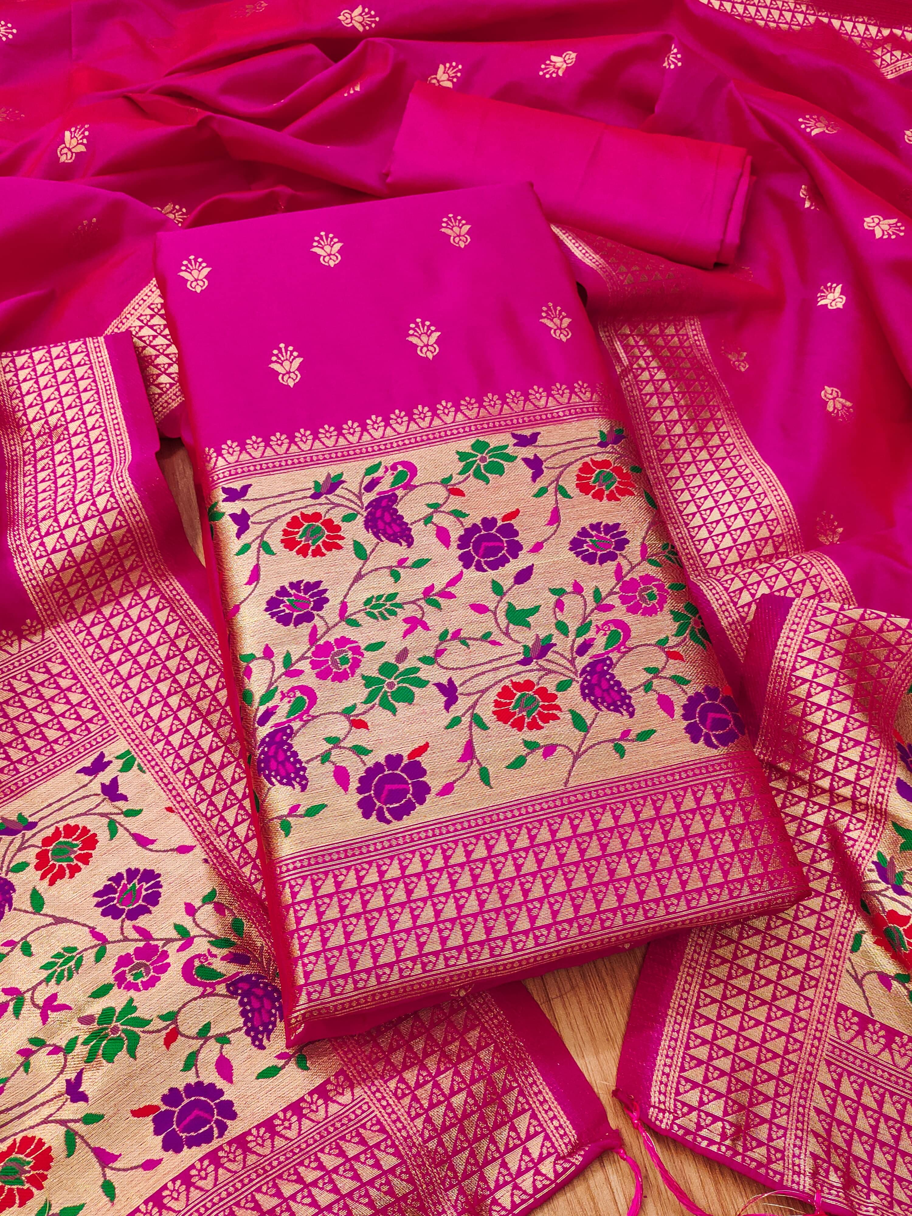    			PANZORA Women Banarasi Unstitched Dress Material ( Magenta )
