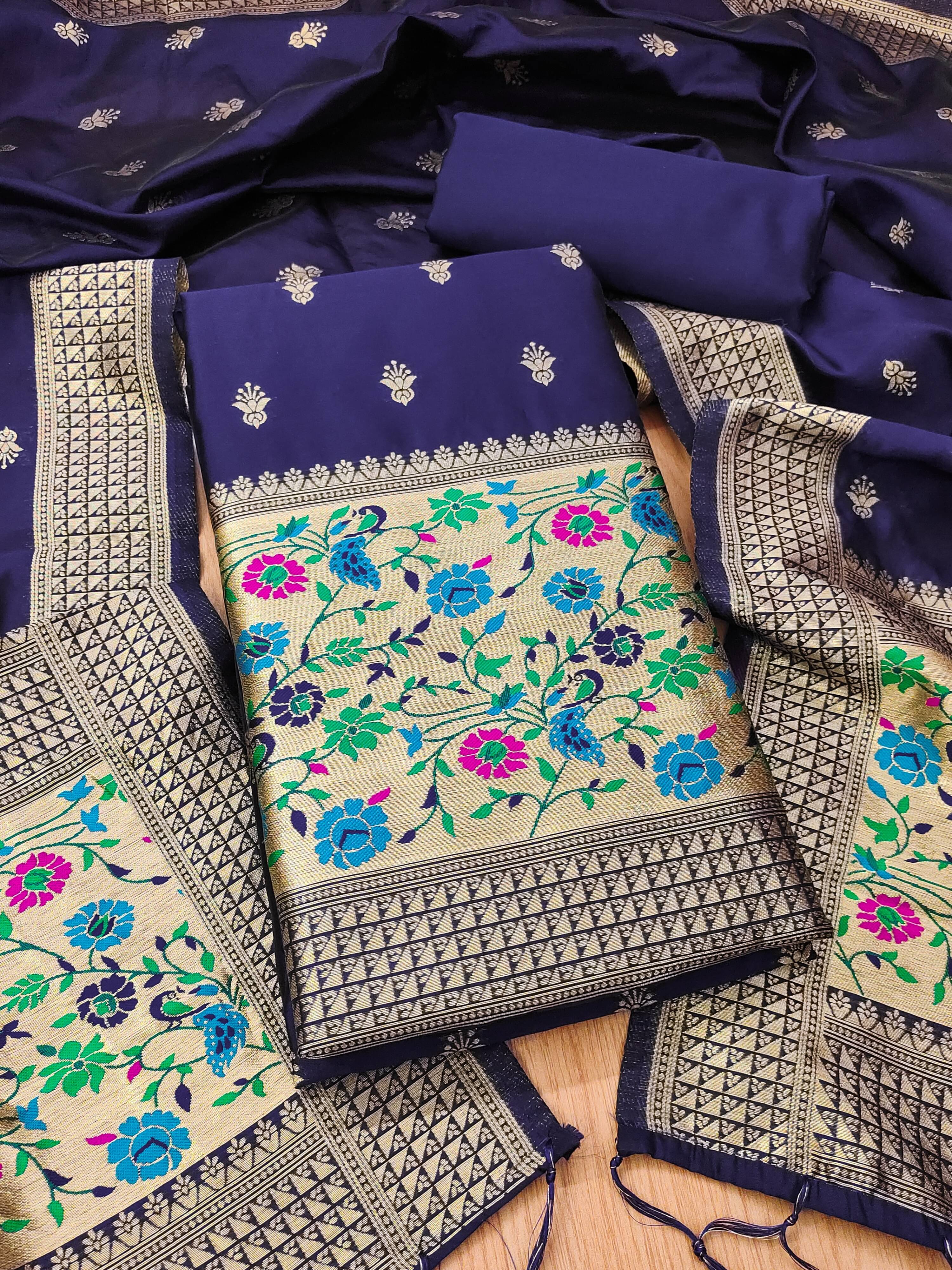     			PANZORA Women Banarasi Unstitched Dress Material ( Navy Blue )