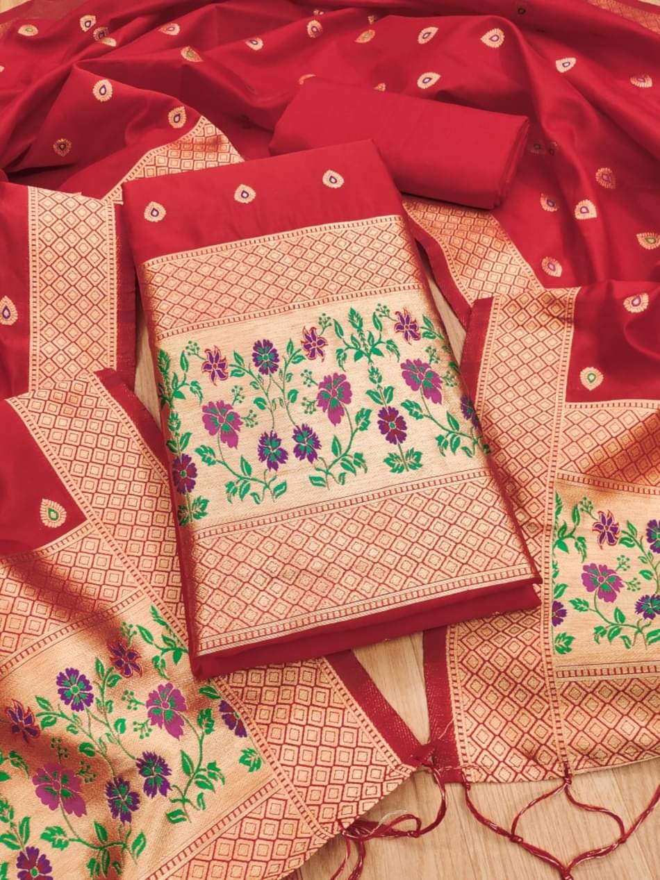     			PANZORA Women Banarasi Unstitched Dress Material ( Red )