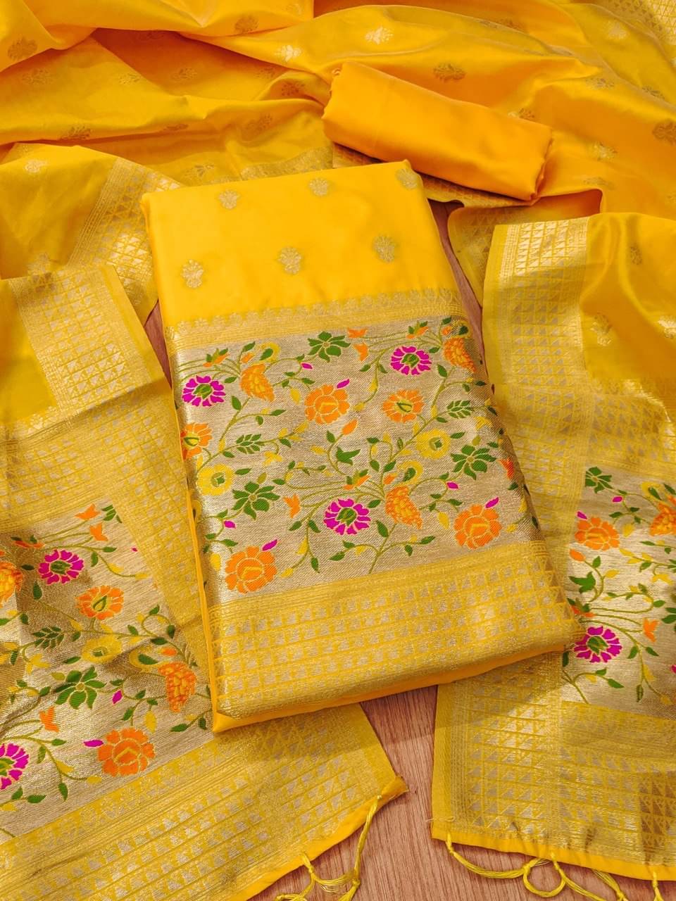     			PANZORA Women Banarasi Unstitched Dress Material ( Yellow )