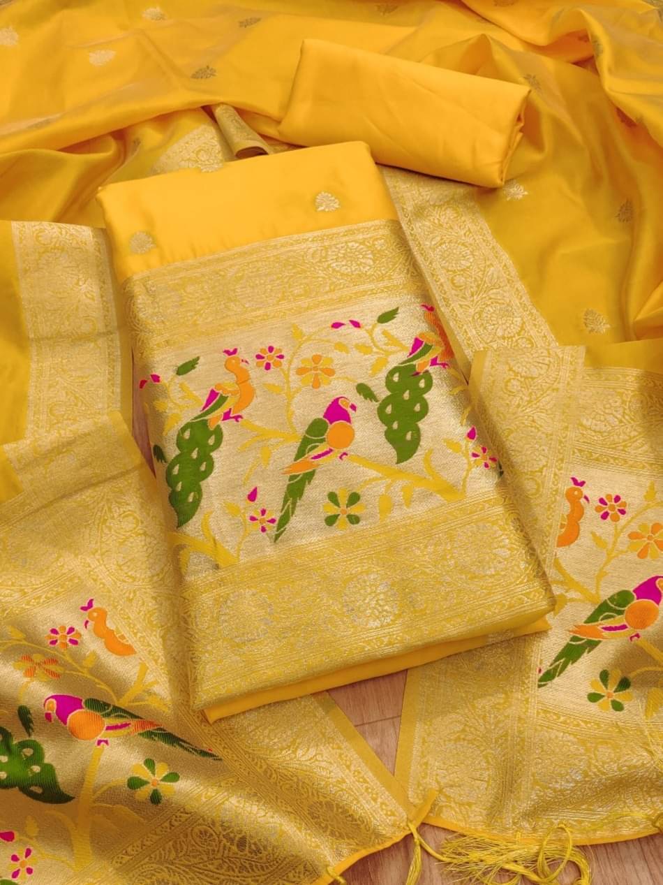     			PANZORA Women Banarasi Unstitched Dress Material ( Yellow )