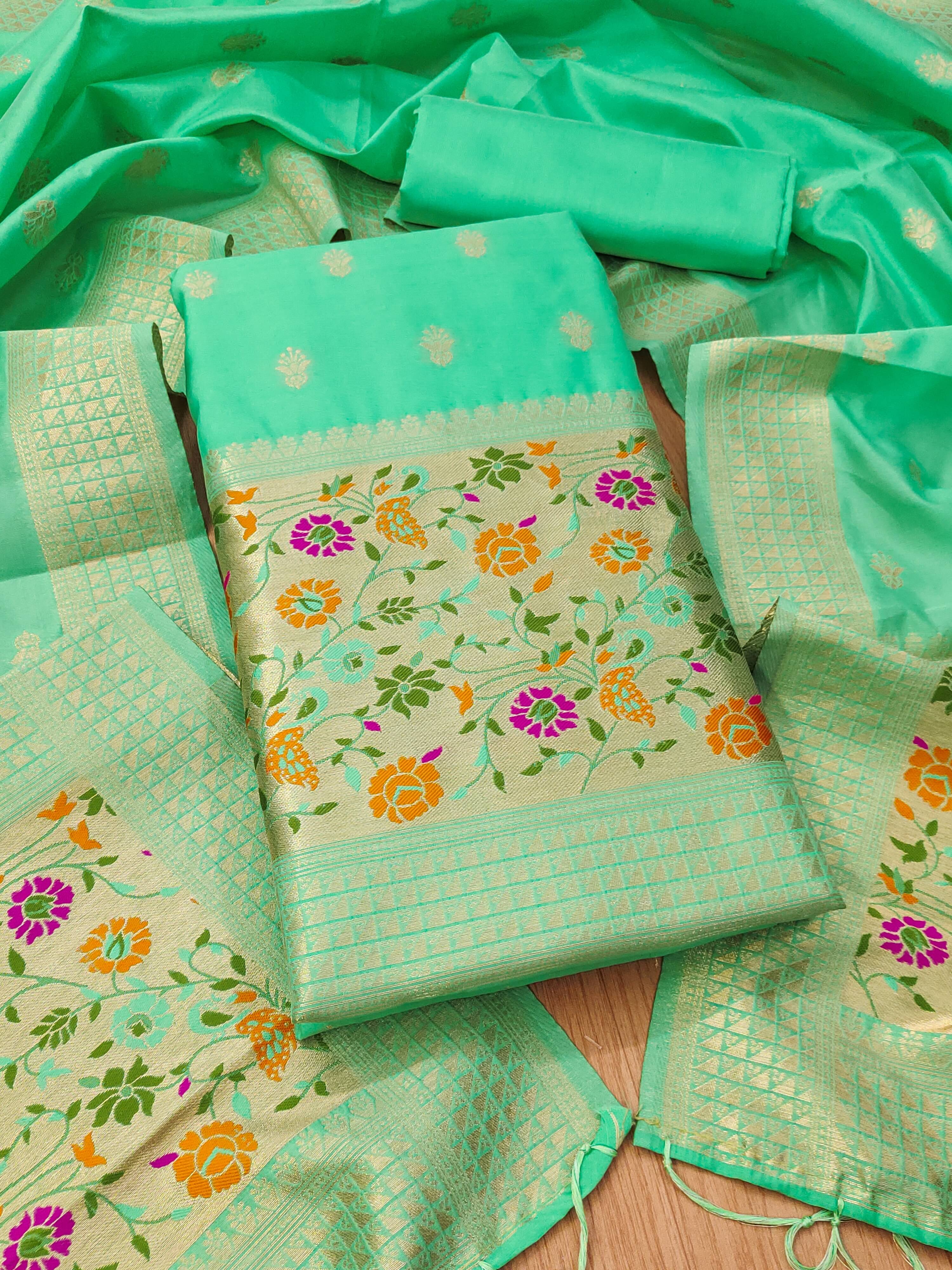     			PANZORA Women Banarasi Unstitched Dress Material ( Sea Green )