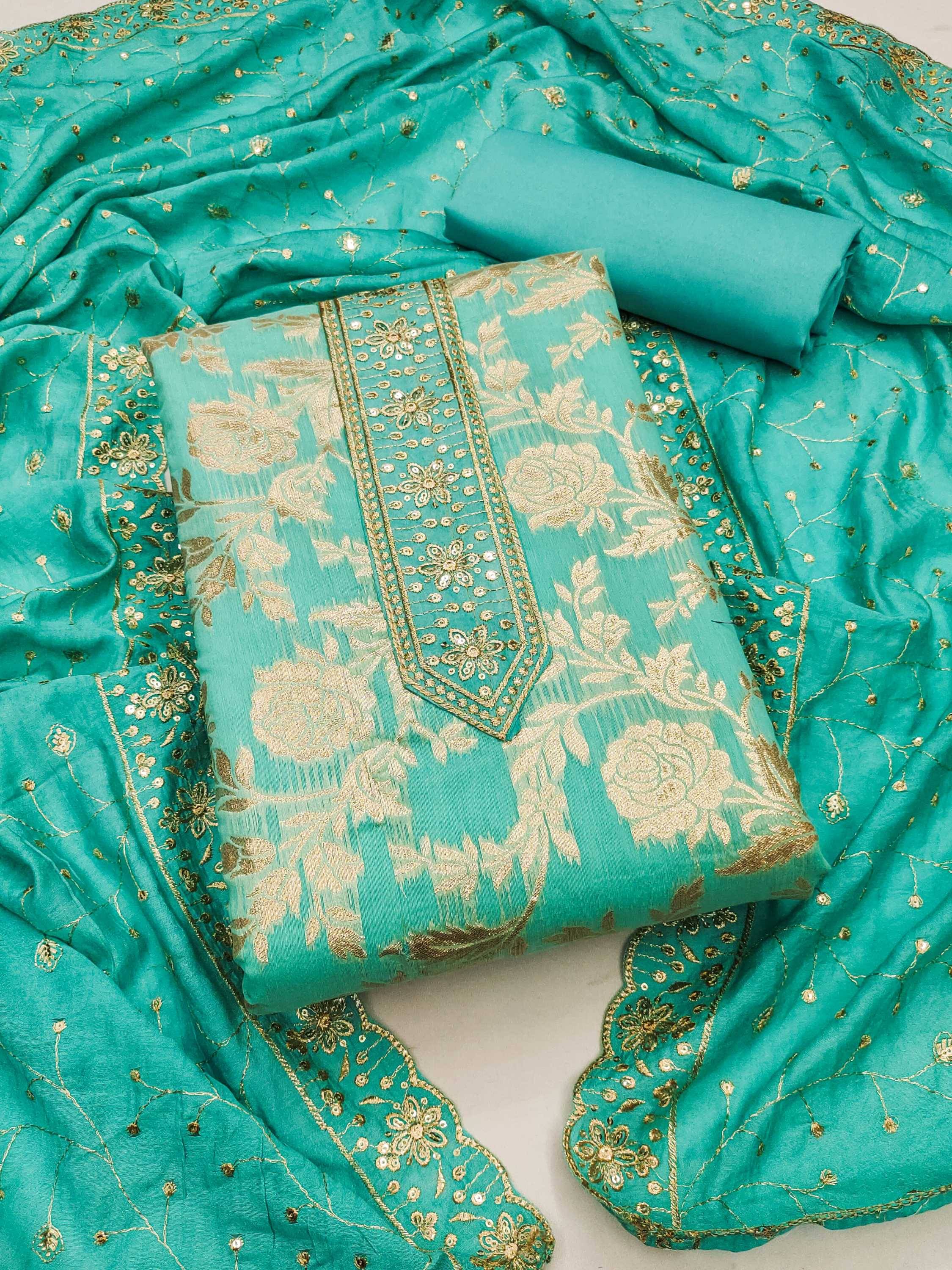     			PANZORA Women Banarasi Unstitched Dress Material ( Blue )