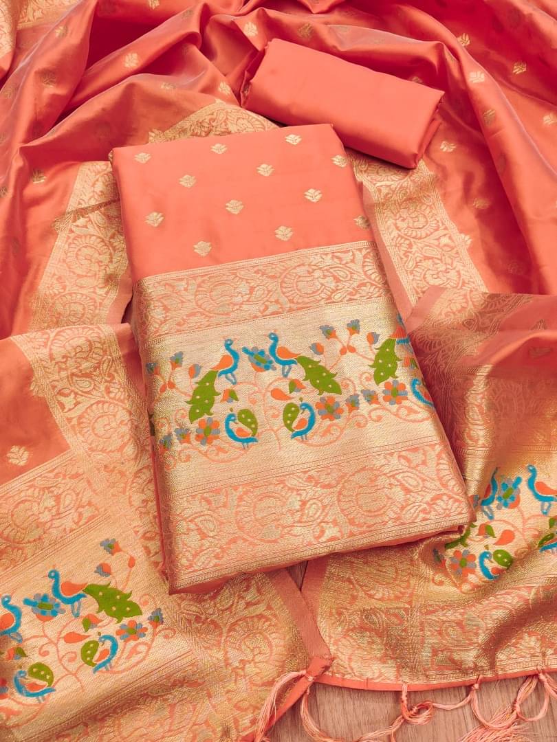     			PANZORA Women Banarasi Unstitched Dress Material ( Peach )