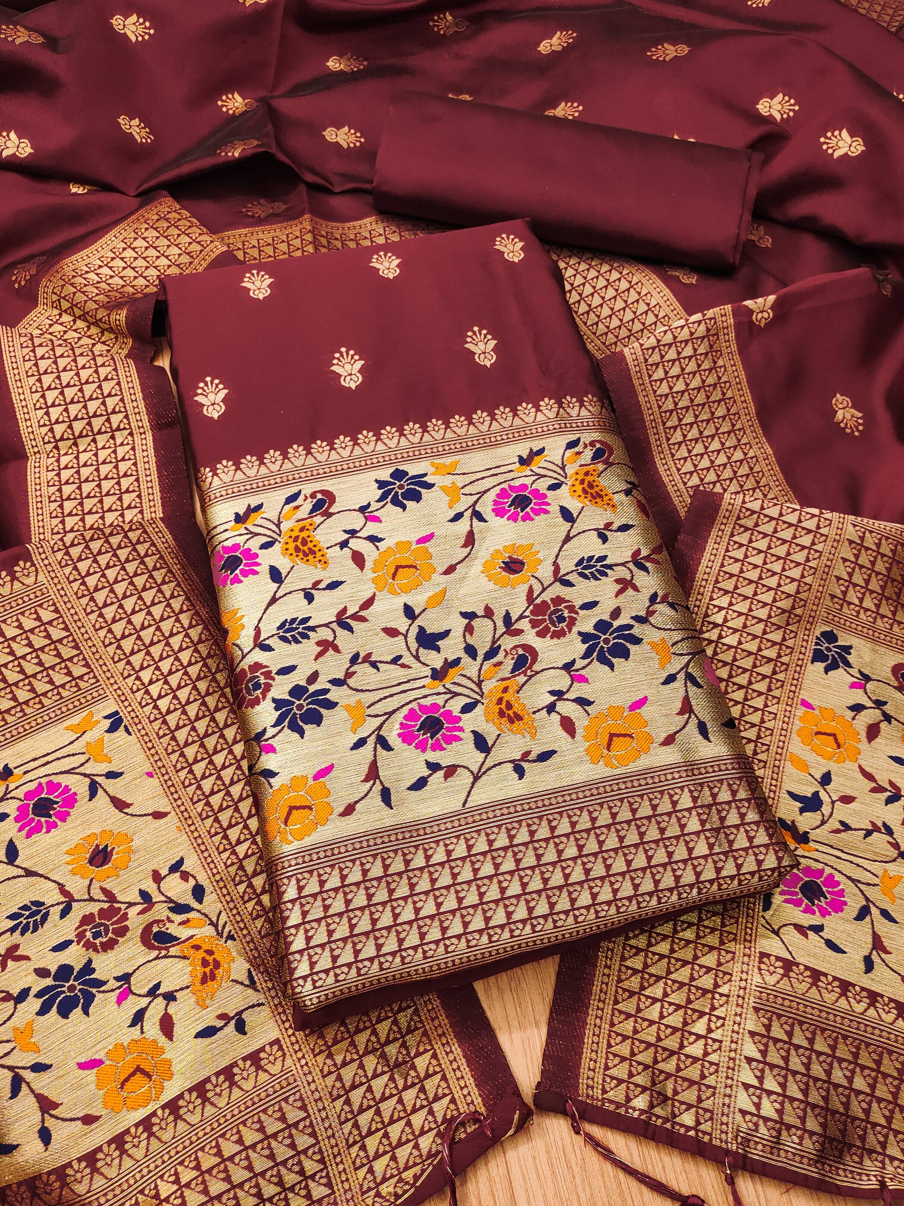     			PANZORA Women Banarasi Unstitched Dress Material ( Maroon )