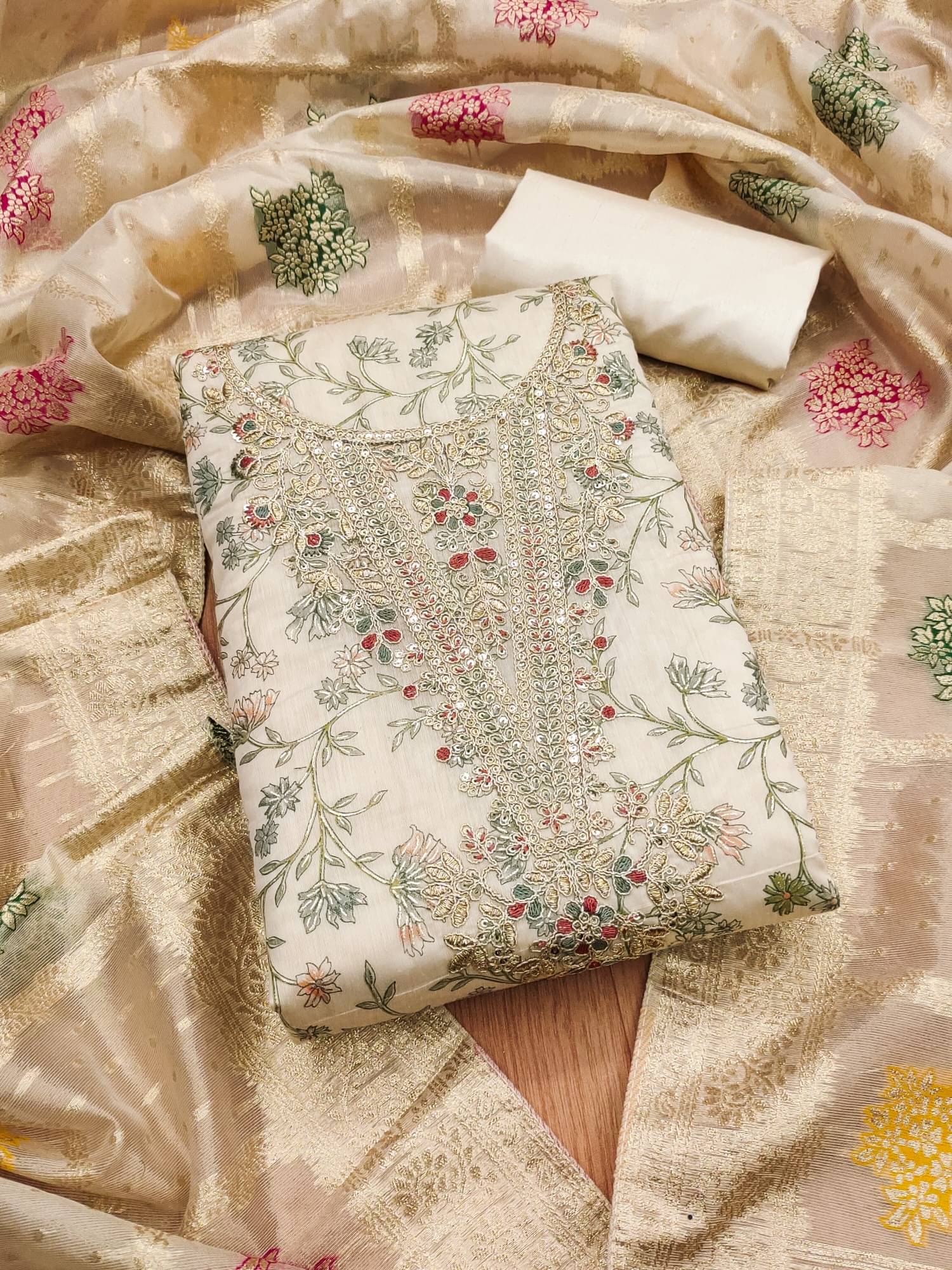 PANZORA Women Chanderi Unstitched Dress Material ( Multicolor 1 ) PANZORA Women Chanderi Unstitched Dress Material ( Multicolor 1 )