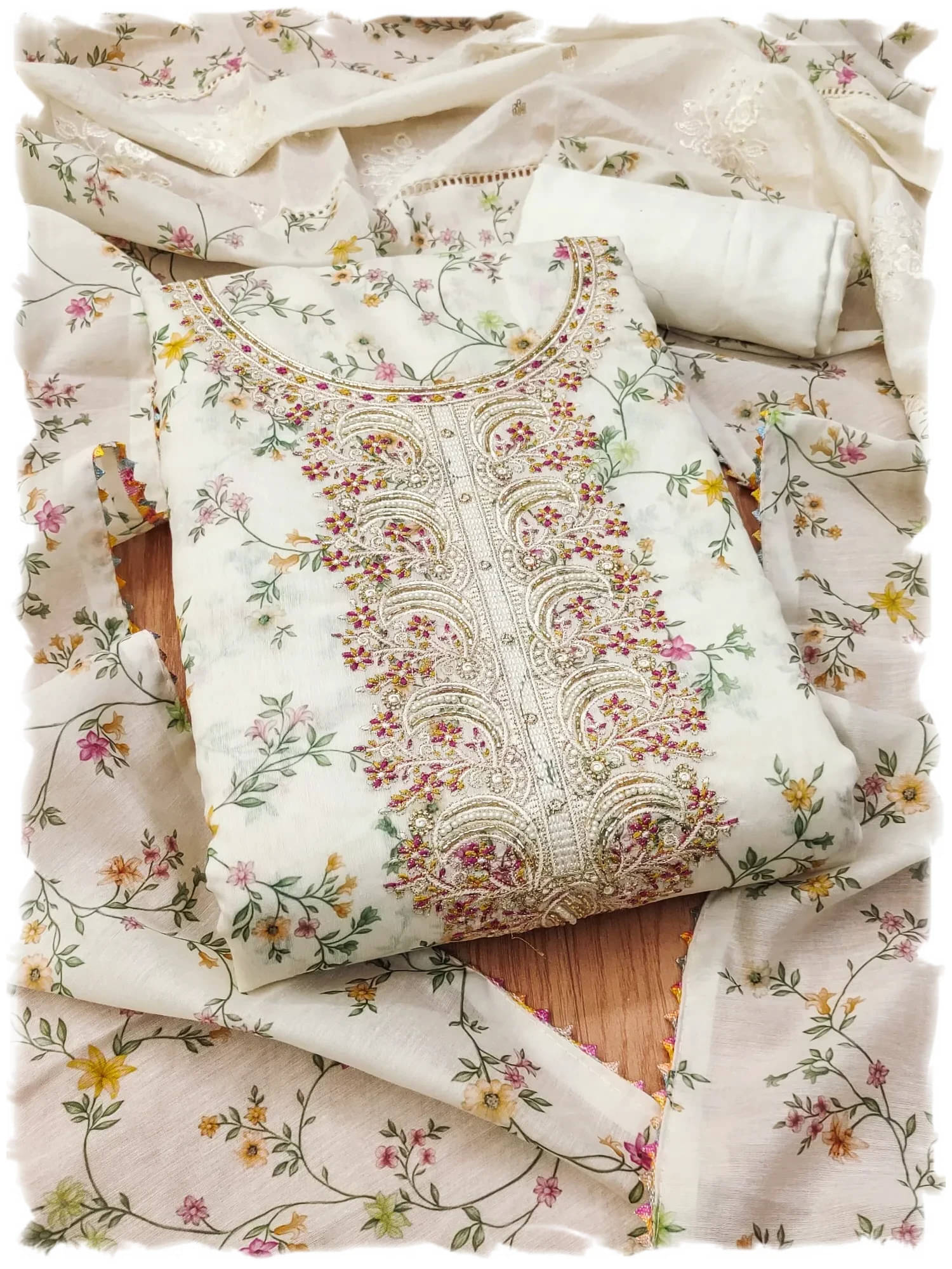 PANZORA Women Chanderi Unstitched Dress Material ( White )     			PANZORA Women Chanderi Unstitched Dress Material ( White )