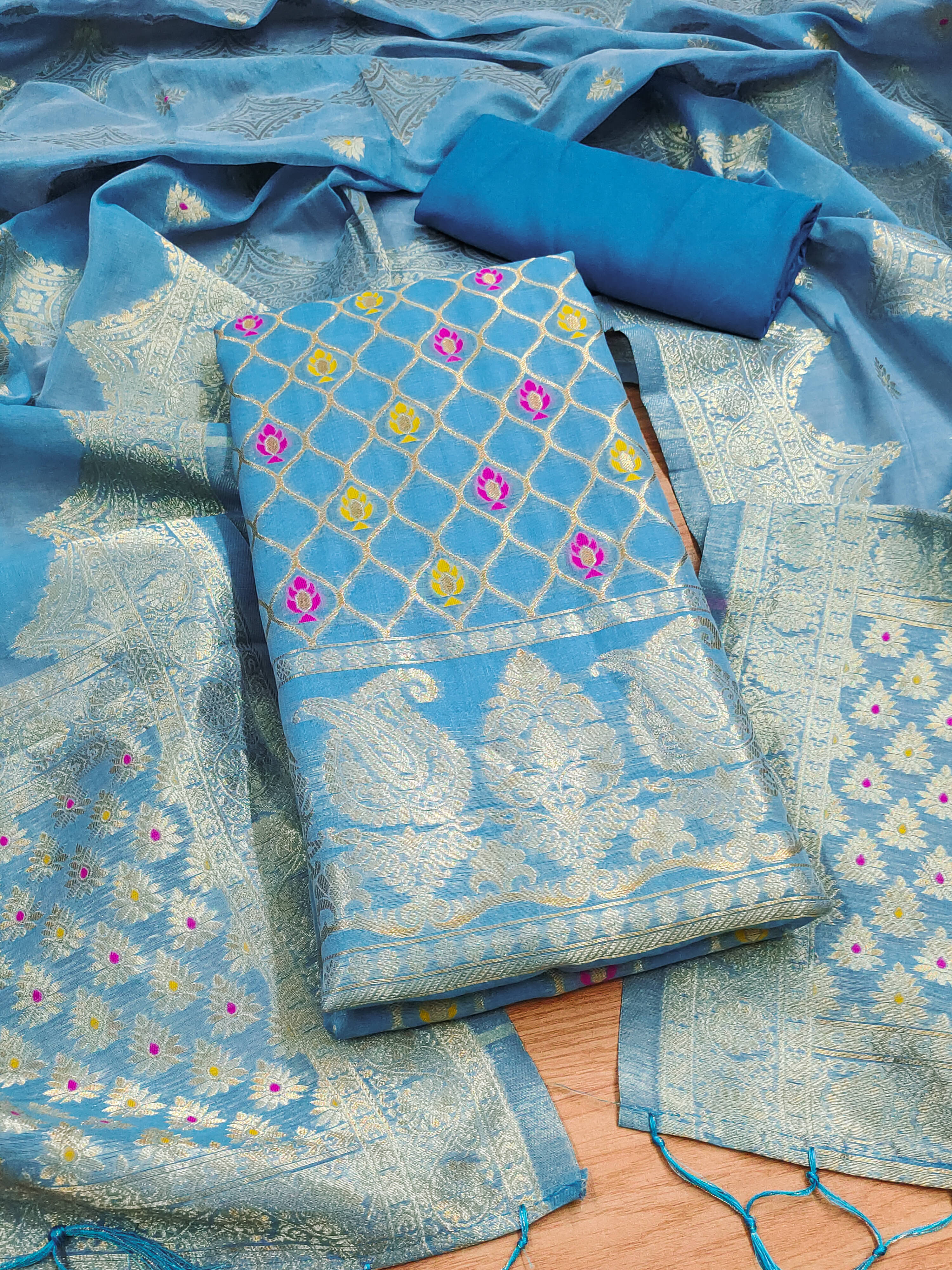    			PANZORA Women Chanderi Unstitched Dress Material ( Blue )