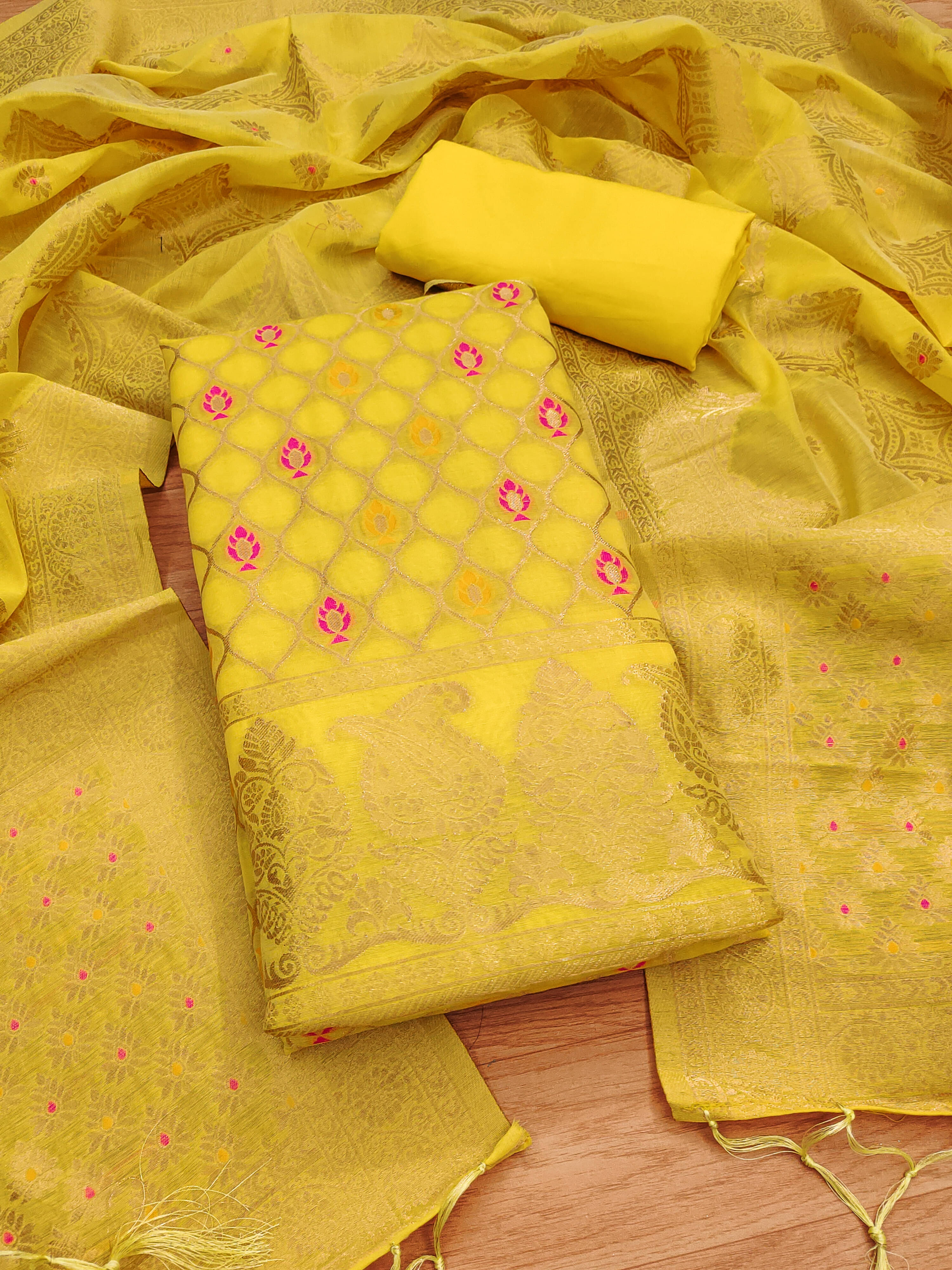     			PANZORA Women Chanderi Unstitched Dress Material ( Yellow )