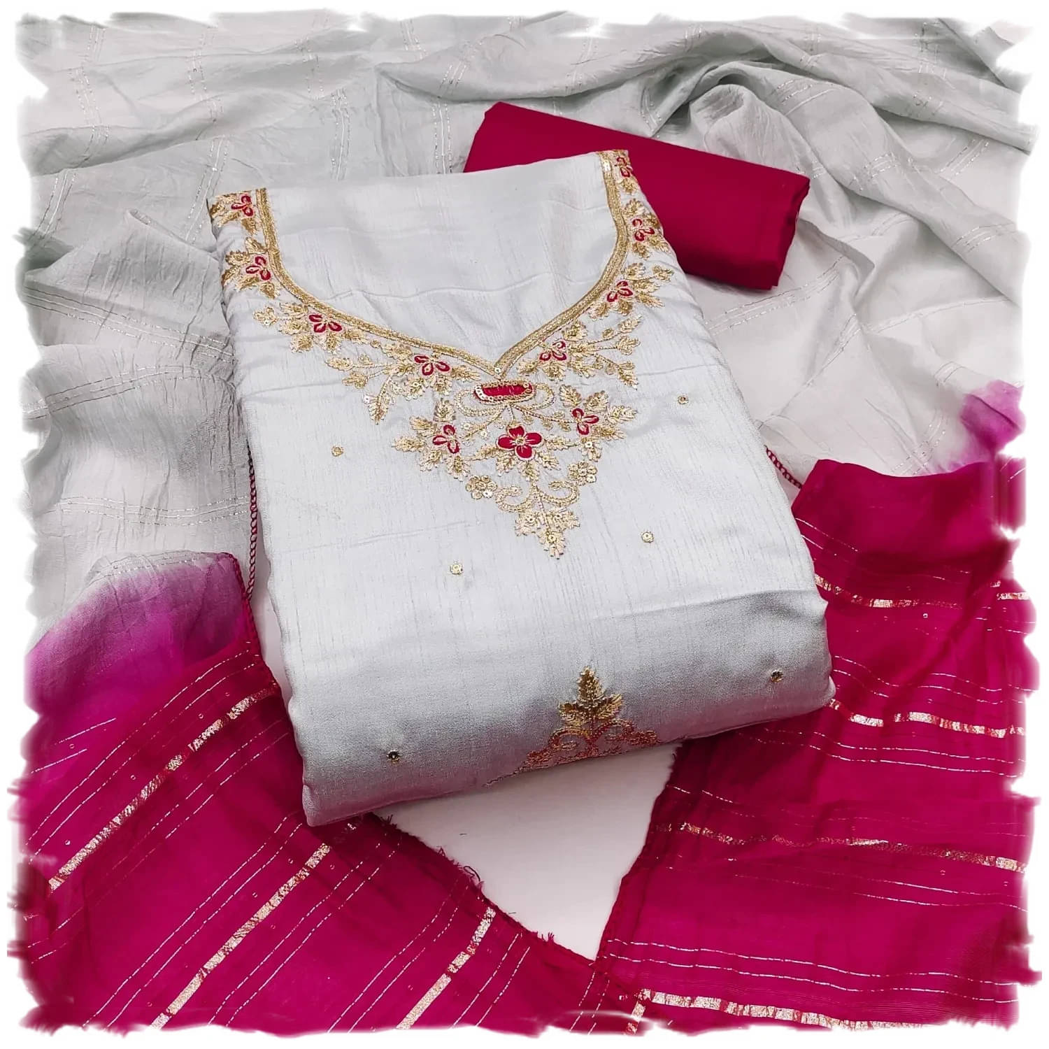 PANZORA Women Cotton Unstitched Dress Material ( White ) PANZORA Women Cotton Unstitched Dress Material ( White )