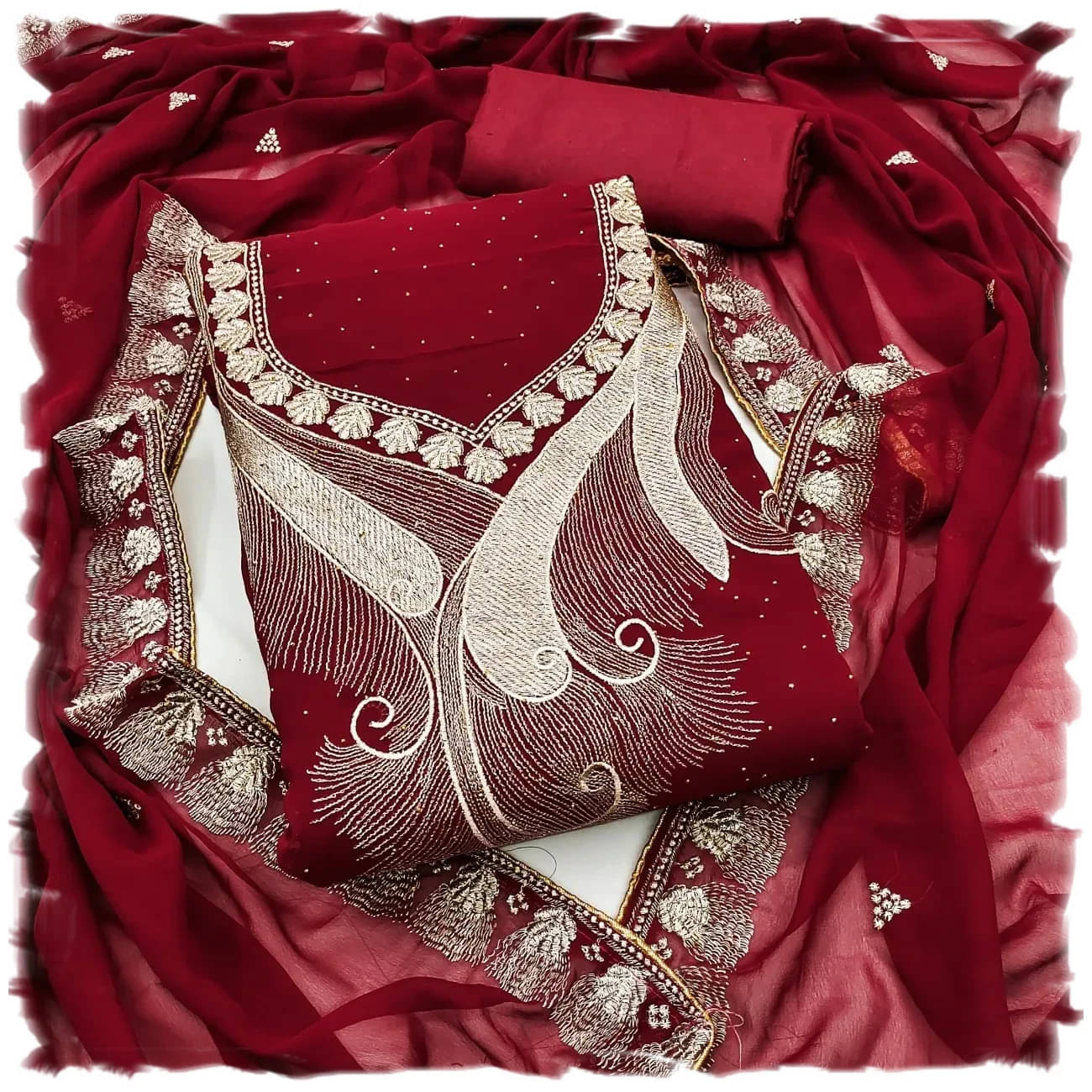     			PANZORA Women Georgette Unstitched Dress Material ( Maroon )