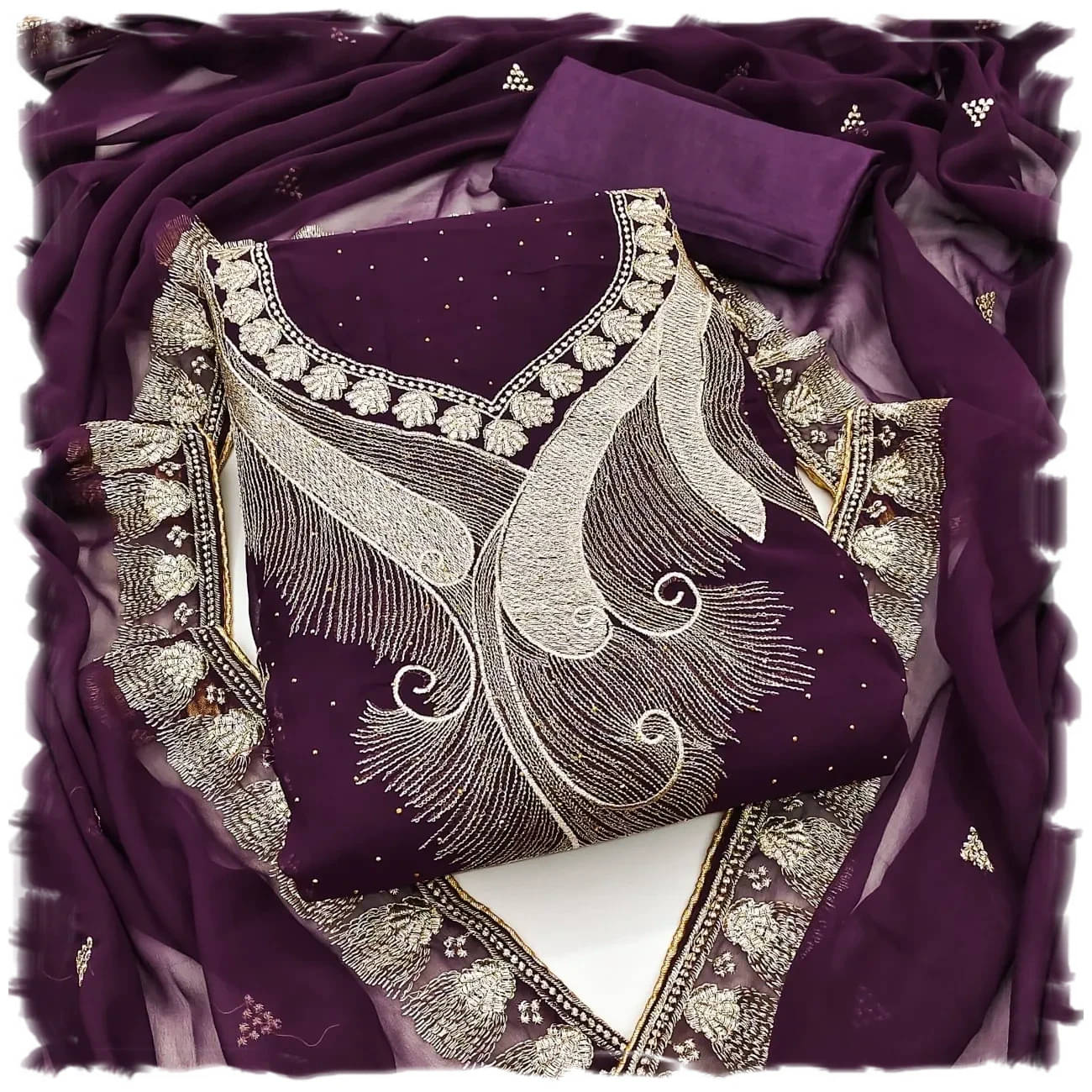 PANZORA Women Georgette Unstitched Dress Material ( Purple ) PANZORA Women Georgette Unstitched Dress Material ( Purple )