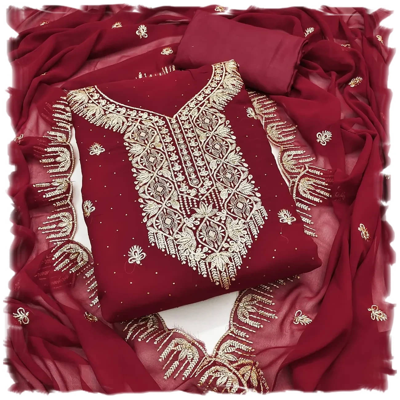     			PANZORA Women Georgette Unstitched Dress Material ( Red )