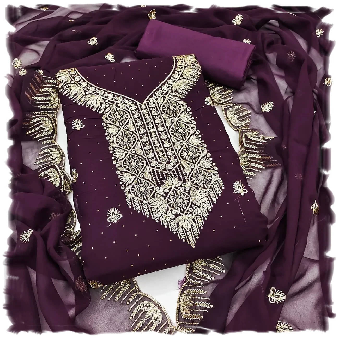     			PANZORA Women Georgette Unstitched Dress Material ( Purple )