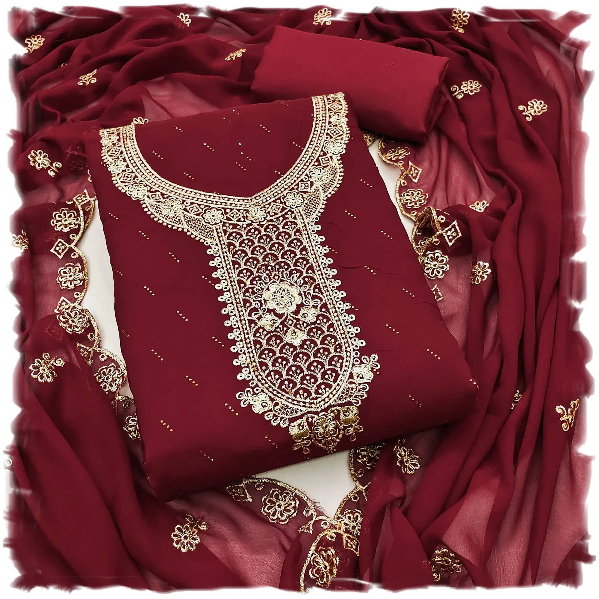 PANZORA Women Georgette Unstitched Dress Material ( Maroon ) PANZORA Women Georgette Unstitched Dress Material ( Maroon )
