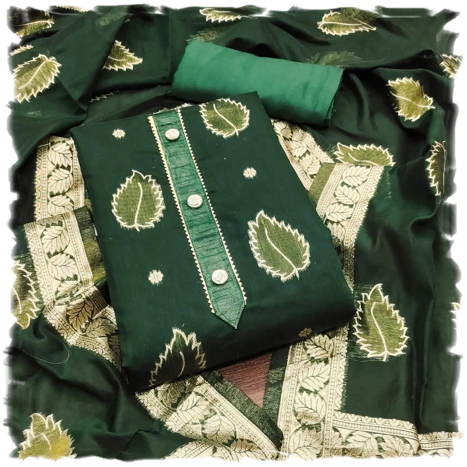     			PANZORA Women Jacquard Unstitched Dress Material ( Green )