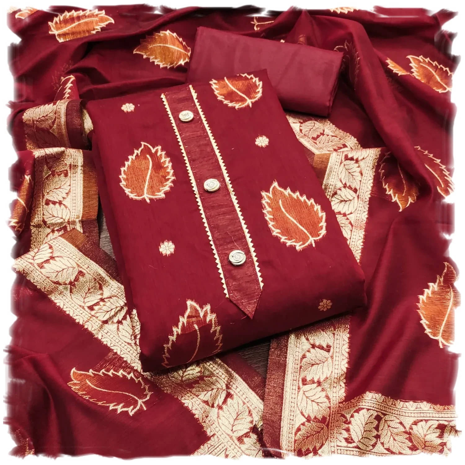     			PANZORA Women Jacquard Unstitched Dress Material ( Maroon )
