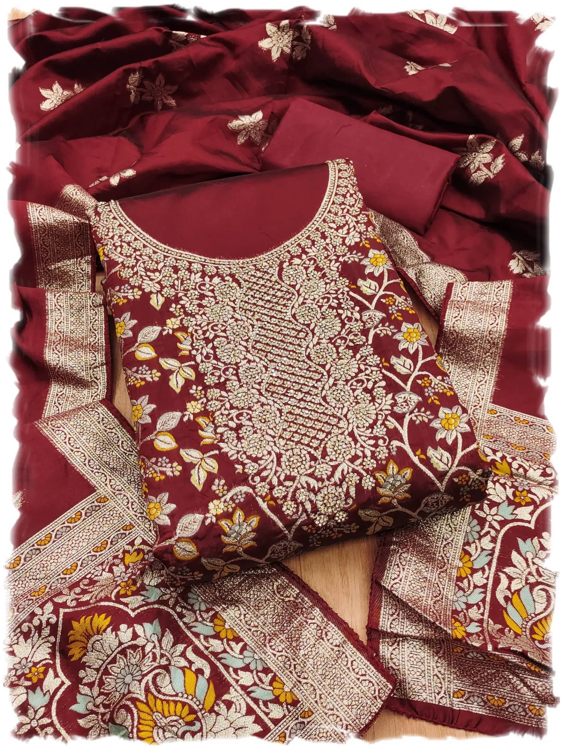    			PANZORA Women Organza Unstitched Dress Material ( Maroon )