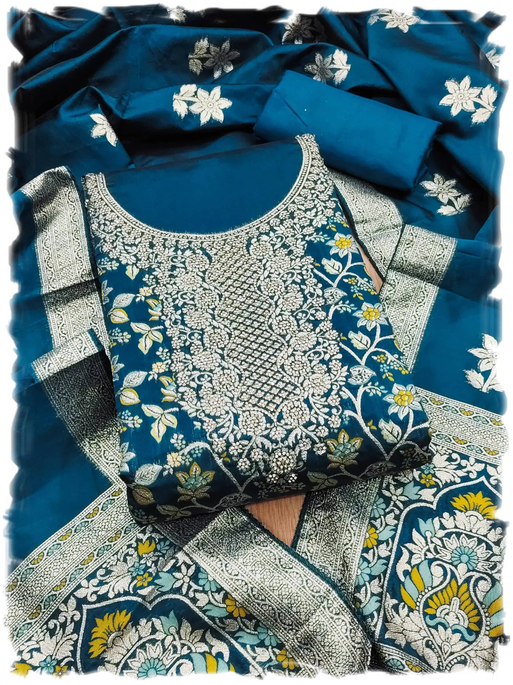     			PANZORA Women Organza Unstitched Dress Material ( Teal )