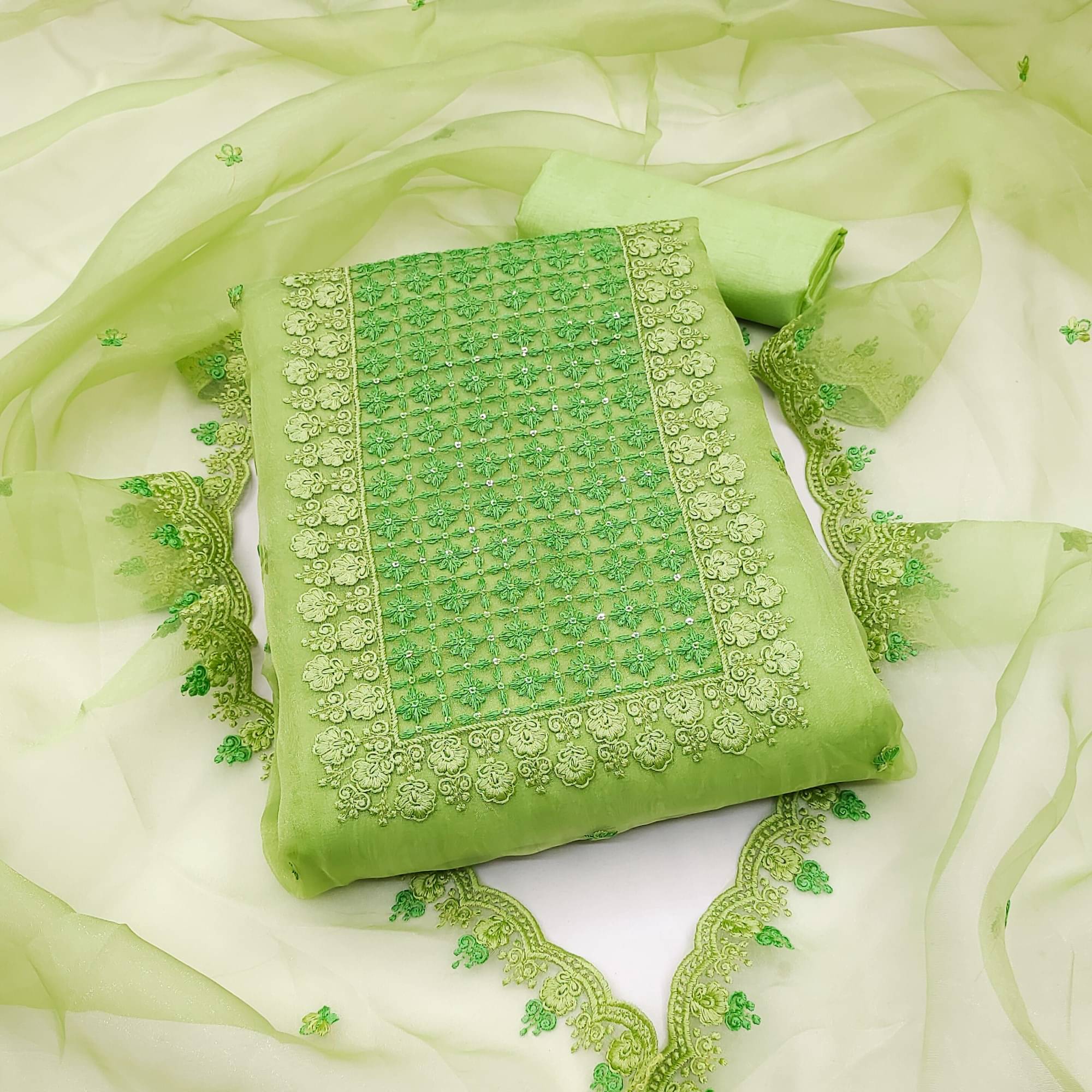     			PANZORA Women Organza Unstitched Dress Material ( Green )