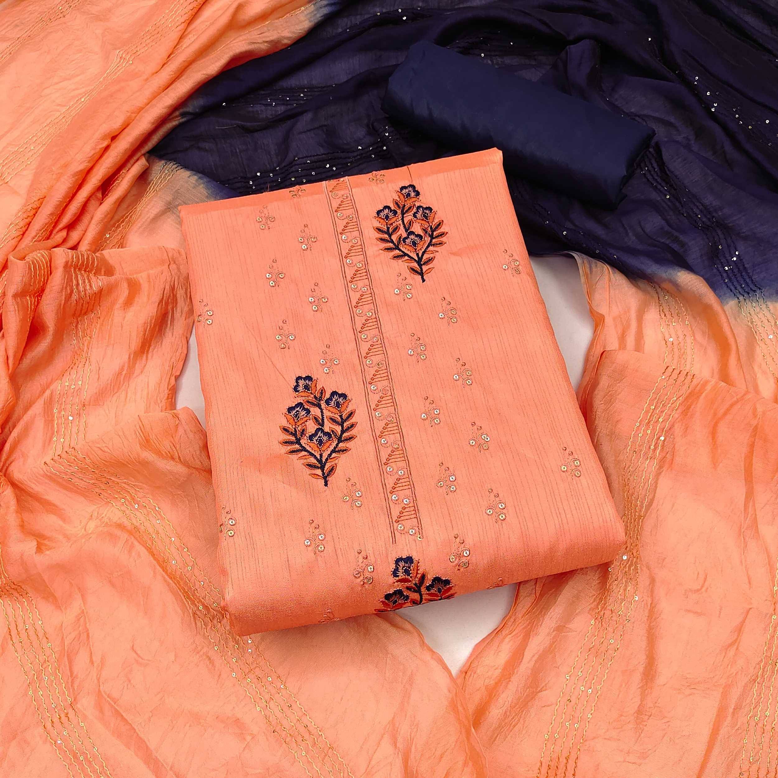 PANZORA Women Silk Unstitched Dress Material ( Peach ) PANZORA Women Silk Unstitched Dress Material ( Peach )
