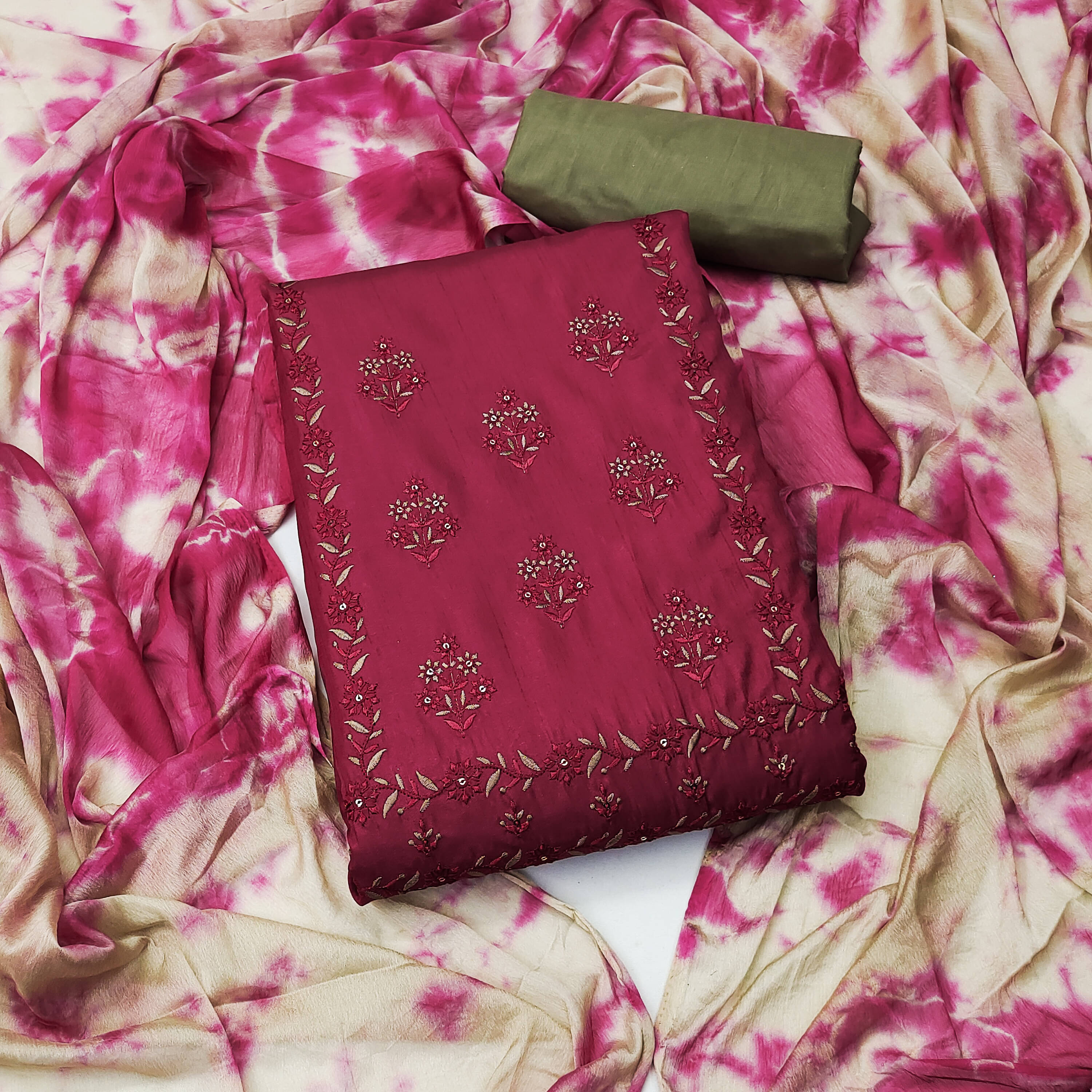     			PANZORA Women Silk Unstitched Dress Material ( Maroon )