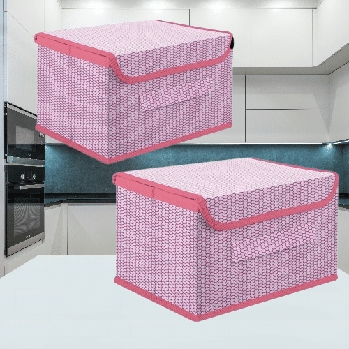     			Pack of 2 Foldable Shirt/Saree Organizer Box| Lid Closure | Dust & Moisture Proof, {Pink}